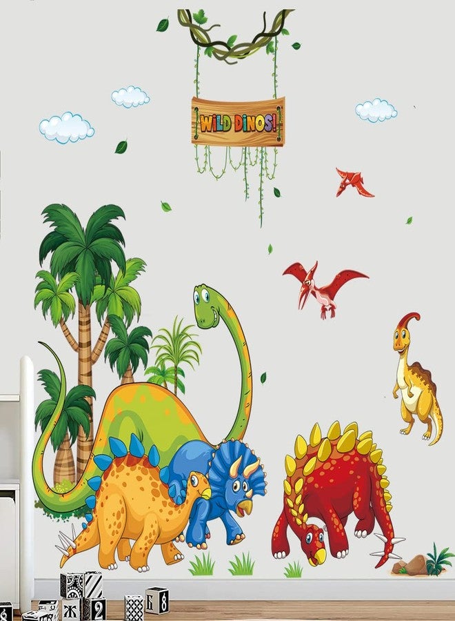 Supzone Cartoon Dino Wall Decal - Wild Tree & Dinosaur Wall Art Sticker for Boy's Room, Kids, Baby Nursery, Playroom, Living Room Decor - Image 3