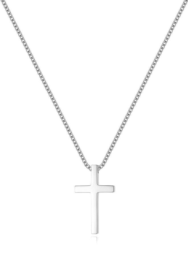 REVEMCN Black Gold Silver Cross Necklace for Boys Stainless Steel Mens Cross Pendant Chain Necklace for Men Women Religious Jewelry Gifts for Boys Girls Chain 16-24 Inches, 16 inches, Stainless Steel - Image 1