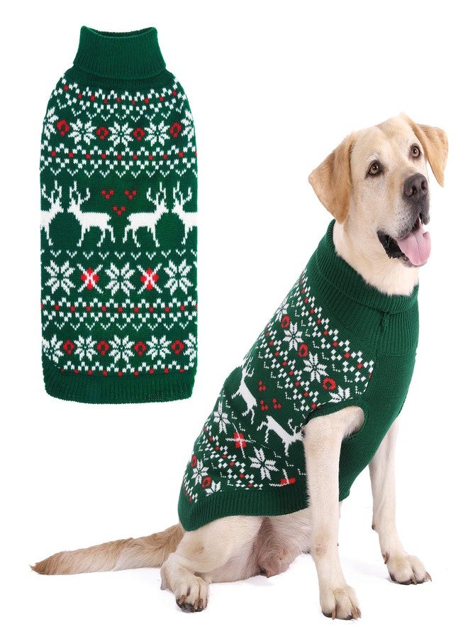 كولتيل كنزة عيد الميلاد للكلاب من كولتايل، كنزة شتوية كلاسيكية محبوكة، بنقشة غزال الرنة وندفة الثلج، ملابس شتوية دافئة وسميكة للحيوانات الأليفة، كنزات محبوكة للكلاب الصغيرة والمتوسطة والكبيرة، لون أخضر مقاس XL - Image 1