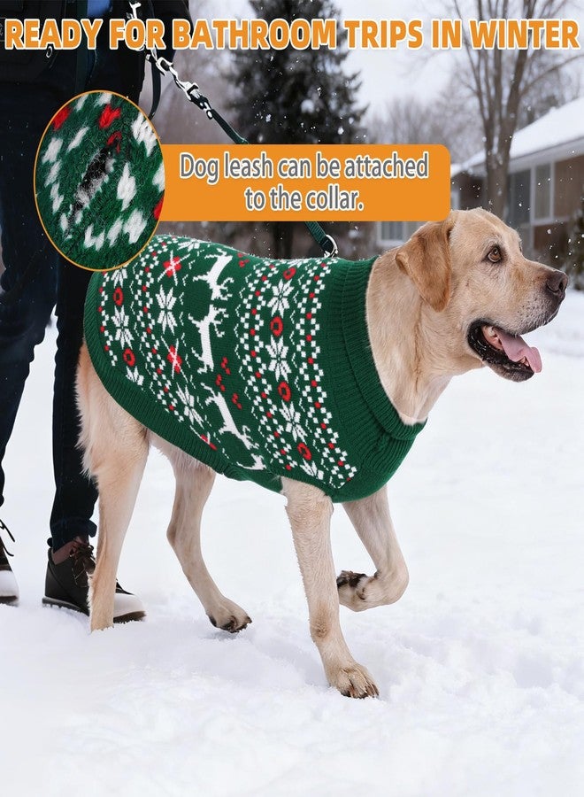 كولتيل كنزة عيد الميلاد للكلاب من كولتايل، كنزة شتوية كلاسيكية محبوكة، بنقشة غزال الرنة وندفة الثلج، ملابس شتوية دافئة وسميكة للحيوانات الأليفة، كنزات محبوكة للكلاب الصغيرة والمتوسطة والكبيرة، لون أخضر مقاس XL - Image 4