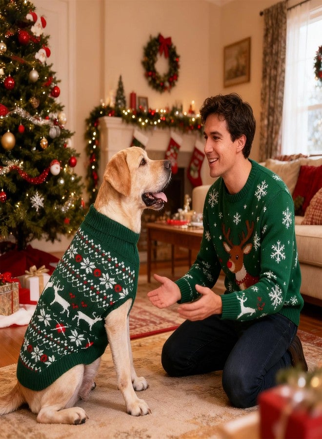 كولتيل كنزة عيد الميلاد للكلاب من كولتايل، كنزة شتوية كلاسيكية محبوكة، بنقشة غزال الرنة وندفة الثلج، ملابس شتوية دافئة وسميكة للحيوانات الأليفة، كنزات محبوكة للكلاب الصغيرة والمتوسطة والكبيرة، لون أخضر مقاس XL - Image 5