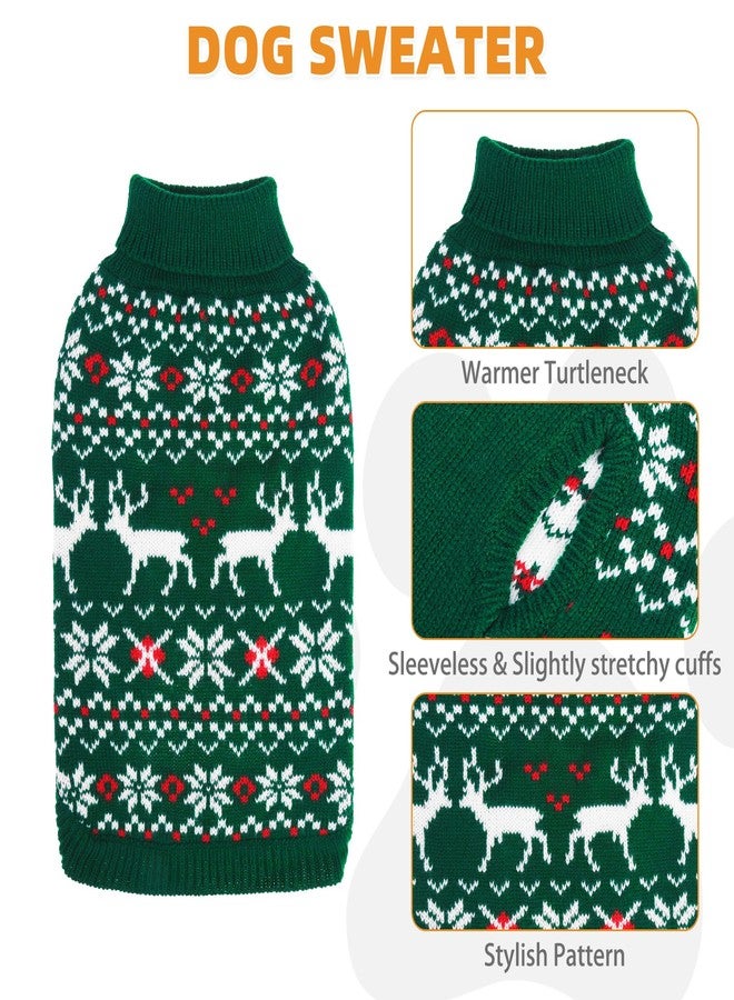 كولتيل كنزة عيد الميلاد للكلاب من كولتايل، كنزة شتوية كلاسيكية محبوكة، بنقشة غزال الرنة وندفة الثلج، ملابس شتوية دافئة وسميكة للحيوانات الأليفة، كنزات محبوكة للكلاب الصغيرة والمتوسطة والكبيرة، لون أخضر مقاس XL - Image 2
