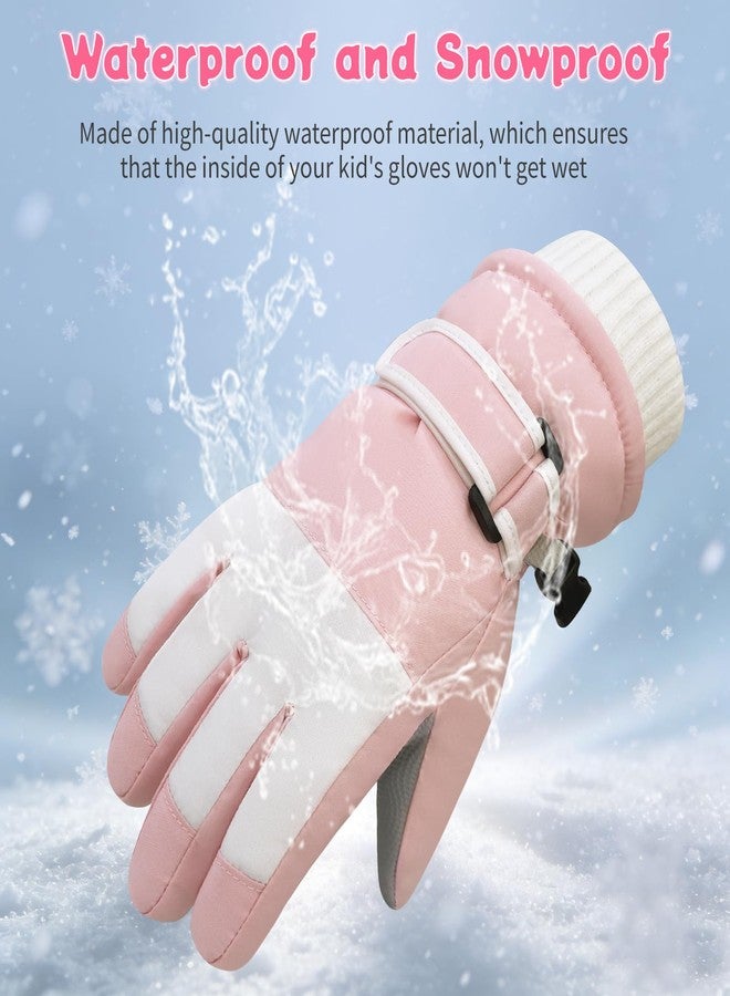 HOPSOOKEN Kids Waterproof Ski Winter Gloves Cold Weather Warm Fleece Snowboard Snow Mittens Gifts for Boys Girls Windproof(PinkL) - Image 2