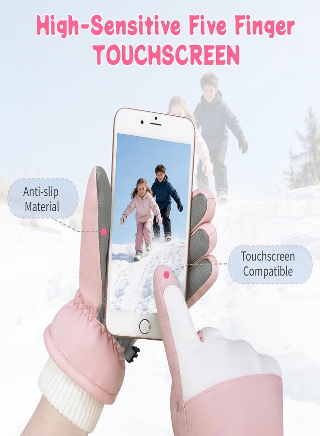 HOPSOOKEN Kids Waterproof Ski Winter Gloves Cold Weather Warm Fleece Snowboard Snow Mittens Gifts for Boys Girls Windproof(PinkL) - Image 4