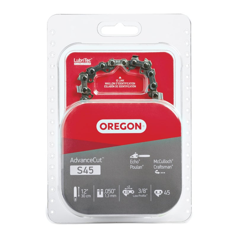 Oregon S45 AdvanceCut Replacement Chainsaw Chain for 12-Inch Guide Bar, 45 Drive Links, Pitch: 3/8" Low Profile, .050" Gauge - Image 1