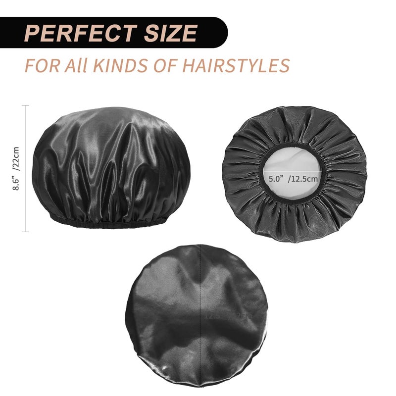 Aquior Shower Cap, Extra Large Shower Cap for Men, Satin EVA Double Layer Waterproof Reusable Hair Cap for Women Long Hair(All Black 4 Pack) - Image 2