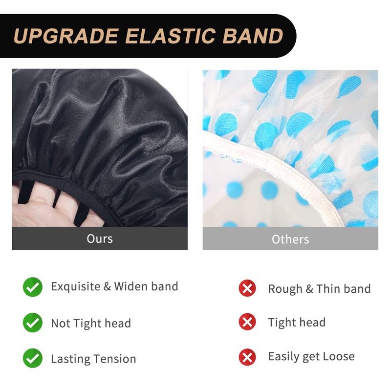 Aquior Shower Cap, Extra Large Shower Cap for Men, Satin EVA Double Layer Waterproof Reusable Hair Cap for Women Long Hair(All Black 4 Pack) - Image 4