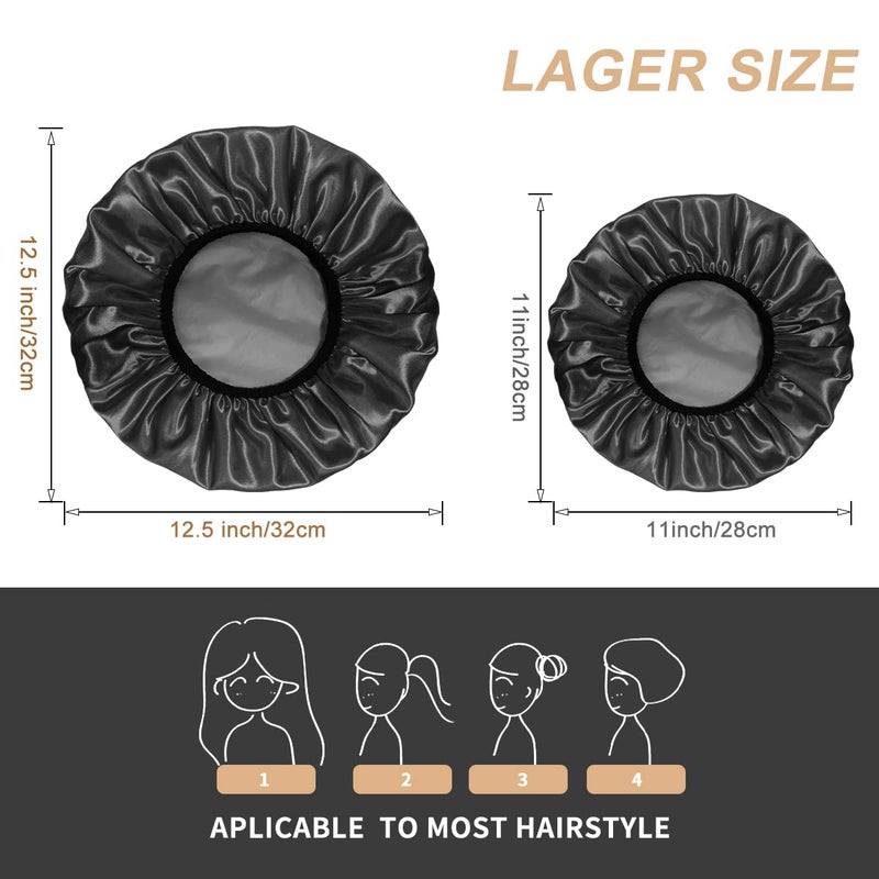 Aquior Shower Cap, Extra Large Shower Cap for Men, Satin EVA Double Layer Waterproof Reusable Hair Cap for Women Long Hair(All Black 4 Pack) - Image 3