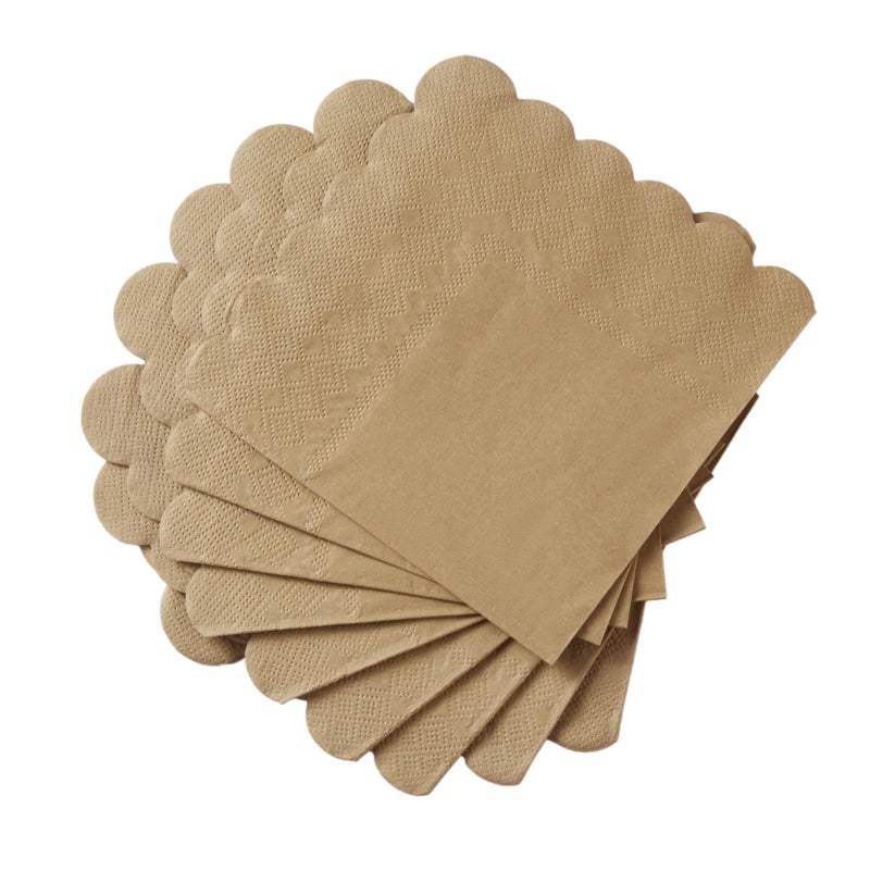BEFORYOU 100 Pack Cocktail Napkin 2-Ply Scalloped Edged Dessert Napkins Folded 5 x 5 Inches Disposable Napkins for Dinner Wedding Birthday Party Bridal Anniversary Reception Event (Brown) - Image 4