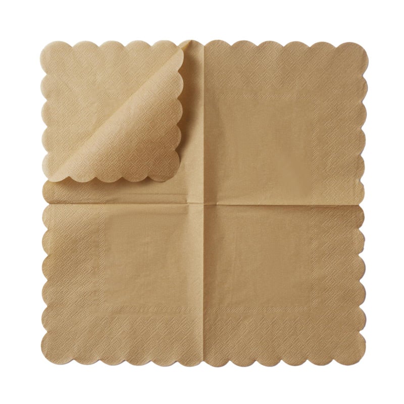 BEFORYOU 100 Pack Cocktail Napkin 2-Ply Scalloped Edged Dessert Napkins Folded 5 x 5 Inches Disposable Napkins for Dinner Wedding Birthday Party Bridal Anniversary Reception Event (Brown) - Image 2