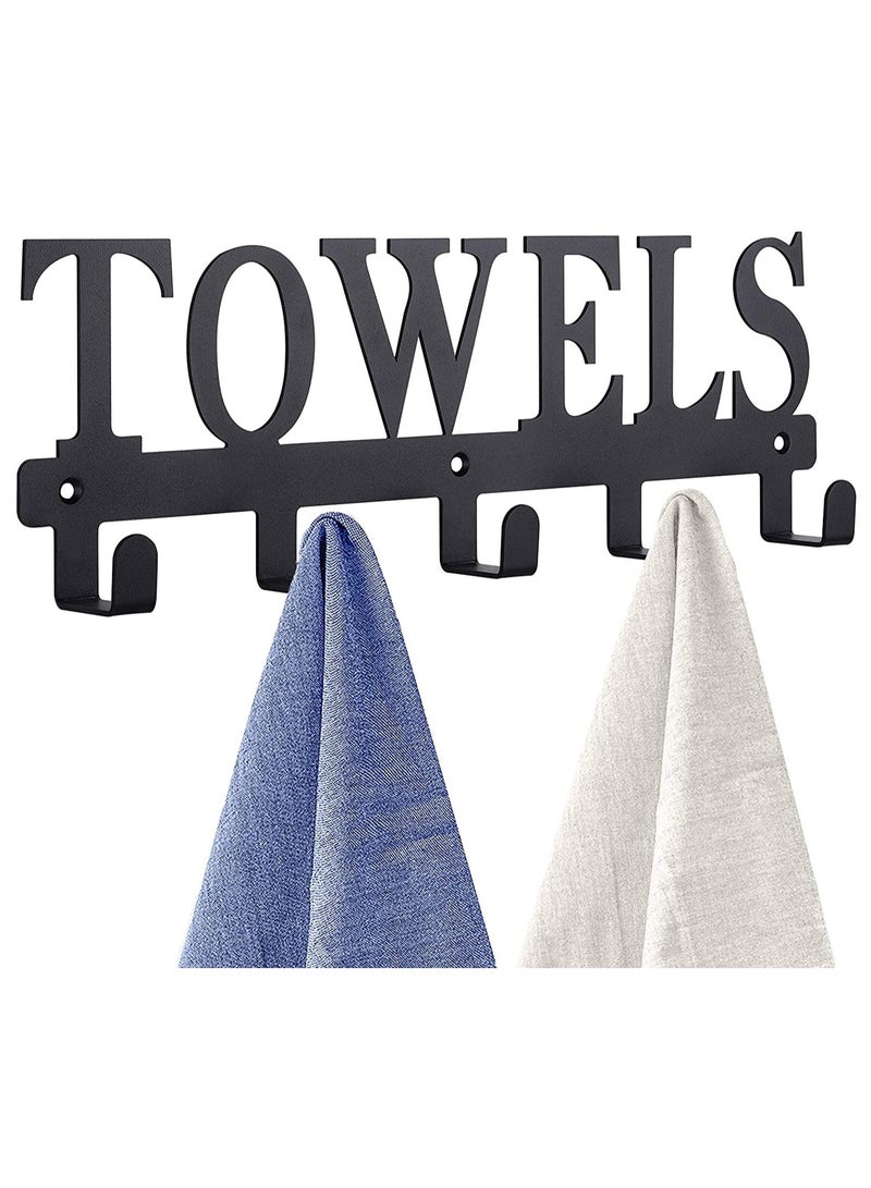Towel Holder for Bathroom, Racks, Towel Hooks Door Hooks for Bathroom, Bedroom, Kitchen, Pool, Beach Towels, Bathrobe, Clothing, Metal Sandblasted Wall Mount Rustproof and Waterproof(Black) - Image 1