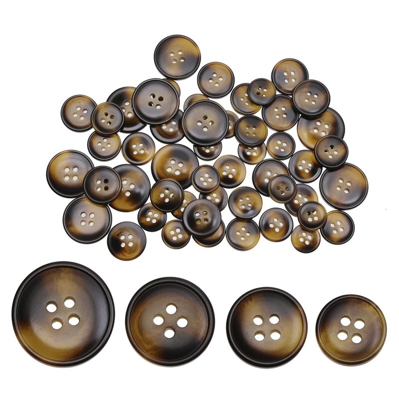 PENTA ANGEL Dark Blown Resin Sewing Buttons 50Pcs 4 Holes Assorted Size Flatback Plastic Buttons for Coat Suit Color Round Craft Buttons for DIY Manual Button Painting Handmade Ornament H50PCS