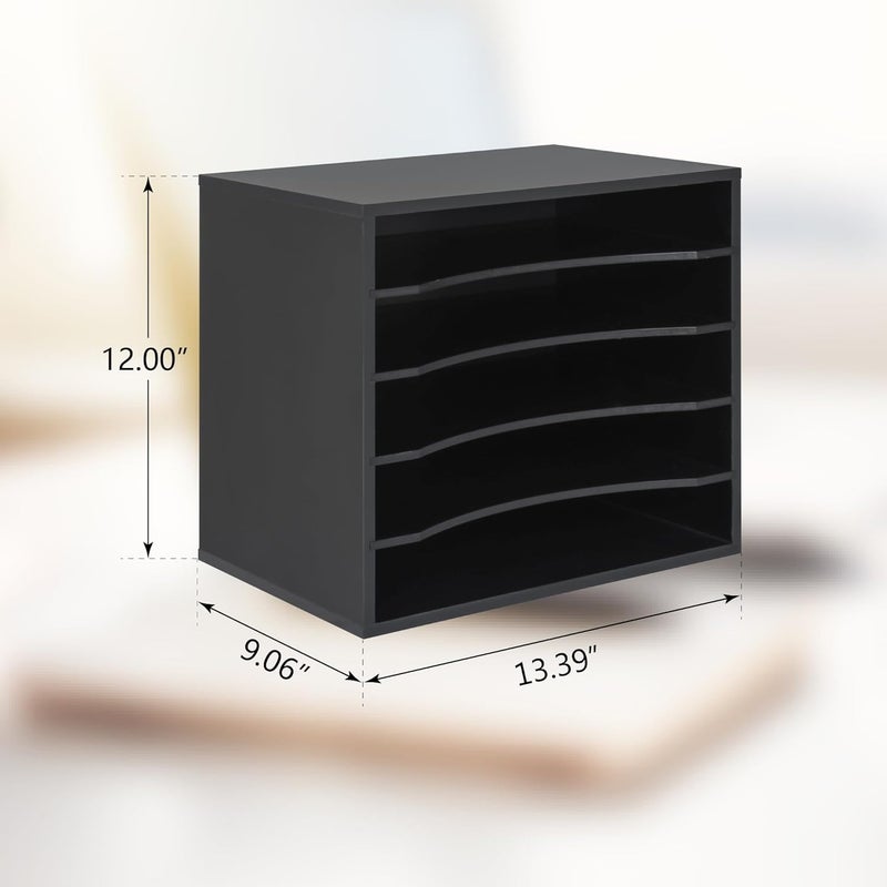 EMERIT 4-Tier Adjustable Paper Organizer, Large Capacity Book Shelf for Textbooks/Magazines/Office Files, Wooden Dividers, 7 lbs per Shelf, Black - Image 4