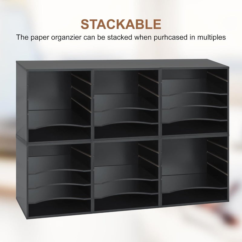 EMERIT 4-Tier Adjustable Paper Organizer, Large Capacity Book Shelf for Textbooks/Magazines/Office Files, Wooden Dividers, 7 lbs per Shelf, Black - Image 5