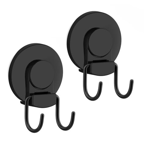 VIS'V Shower Suction Cup Hooks, Heavy Duty, Removable and Reusable, Double Hooks, Black, 2 Pcs - Image 1