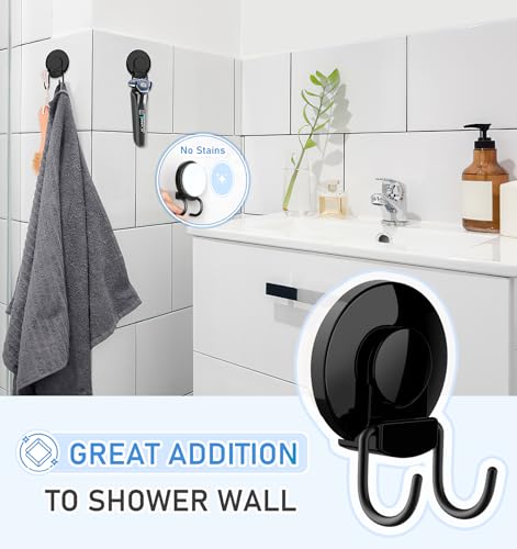 VIS'V Shower Suction Cup Hooks, Heavy Duty, Removable and Reusable, Double Hooks, Black, 2 Pcs - Image 2
