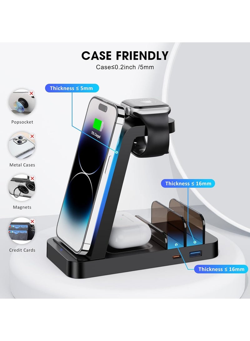 Wireless Charger for iPhone - 5 in 1 Charging Station for Multiple Devices Apple: Fast Wireless Charging Stand Dock for iPhone 16e 16 15 14 13 12 Pro Max Apple Watch Airpods  - Image 2