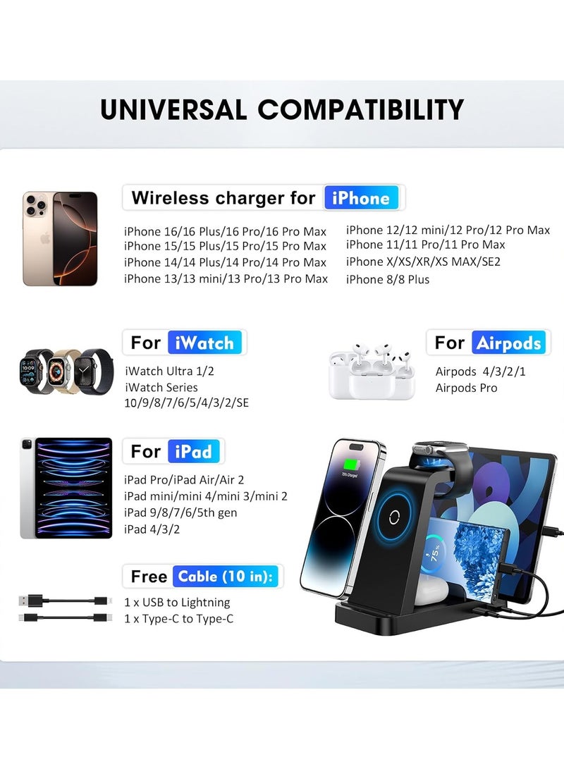 Wireless Charger for iPhone - 5 in 1 Charging Station for Multiple Devices Apple: Fast Wireless Charging Stand Dock for iPhone 16e 16 15 14 13 12 Pro Max Apple Watch Airpods  - Image 3