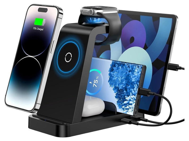 Wireless Charger for iPhone - 5 in 1 Charging Station for Multiple Devices Apple: Fast Wireless Charging Stand Dock for iPhone 16e 16 15 14 13 12 Pro Max Apple Watch Airpods - Image 1