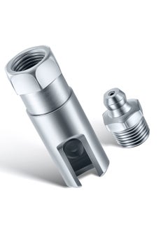 SYOSI Grease Gun Coupler with 1/8 inch NPT Threads, Push on Slotted Right Angle 90 Degree Grease Coupler Fits Standard 1/8 inch NPT Grease Hoses, 2.1 Inch Length  - Image 1