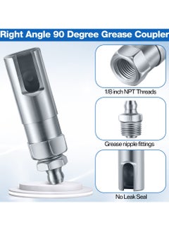 SYOSI Grease Gun Coupler with 1/8 inch NPT Threads, Push on Slotted Right Angle 90 Degree Grease Coupler Fits Standard 1/8 inch NPT Grease Hoses, 2.1 Inch Length  - Image 3