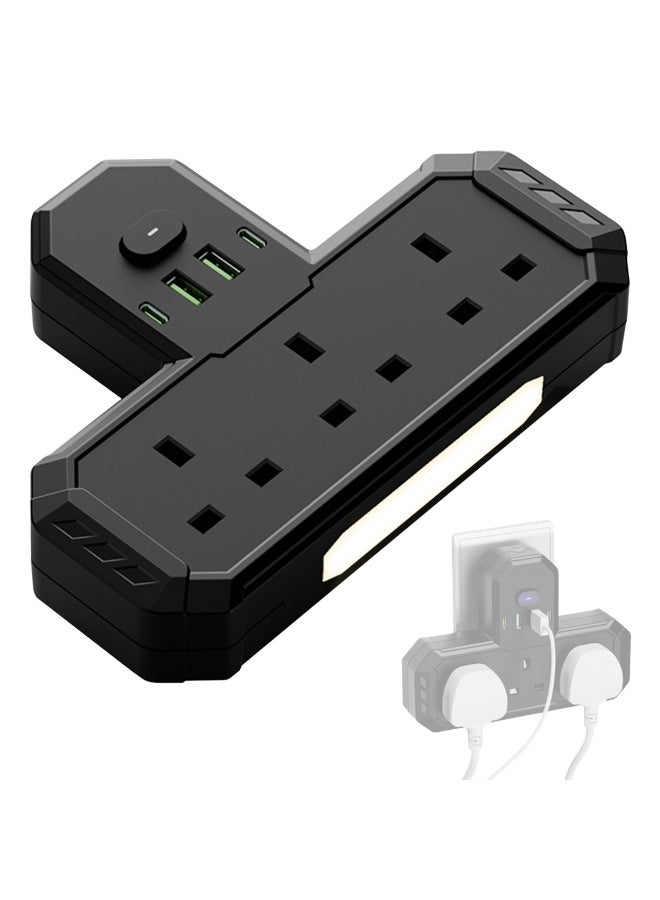 Multi Socket 7 in 1 with Night Light, Universal Multi Plug Socket with 3 AC Outlets UK/UAE, Wall Mount Multi Plug with USB Ports, 2 USB A 2 USB C for Home Office Travel