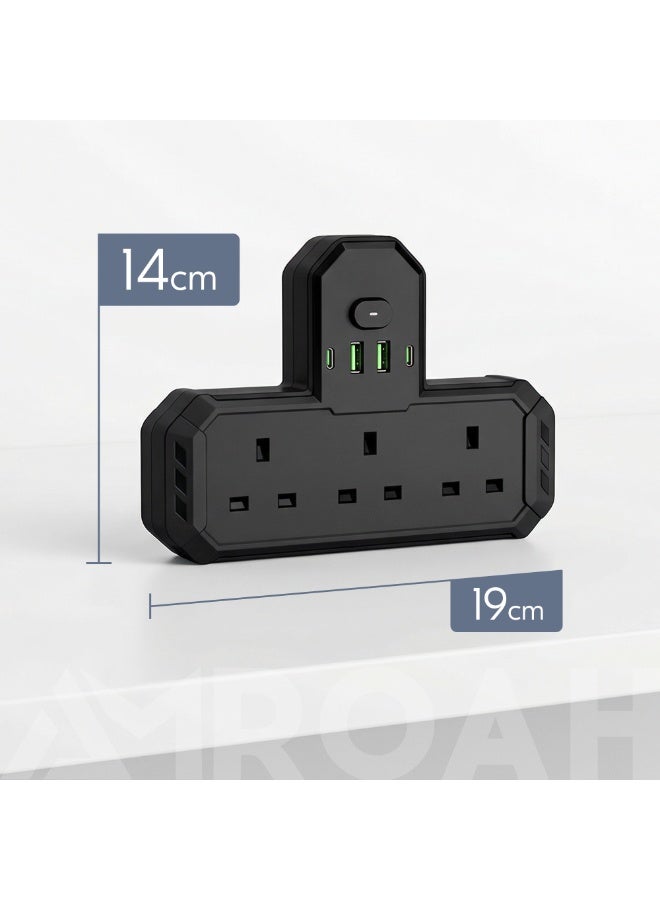 AMROAH Multi Socket 7 in 1 with Night Light, Universal Multi Plug Socket with 3 AC Outlets UK/UAE, Wall Mount Multi Plug with USB Ports, 2 USB A 2 USB C for Home Office Travel - Image 2