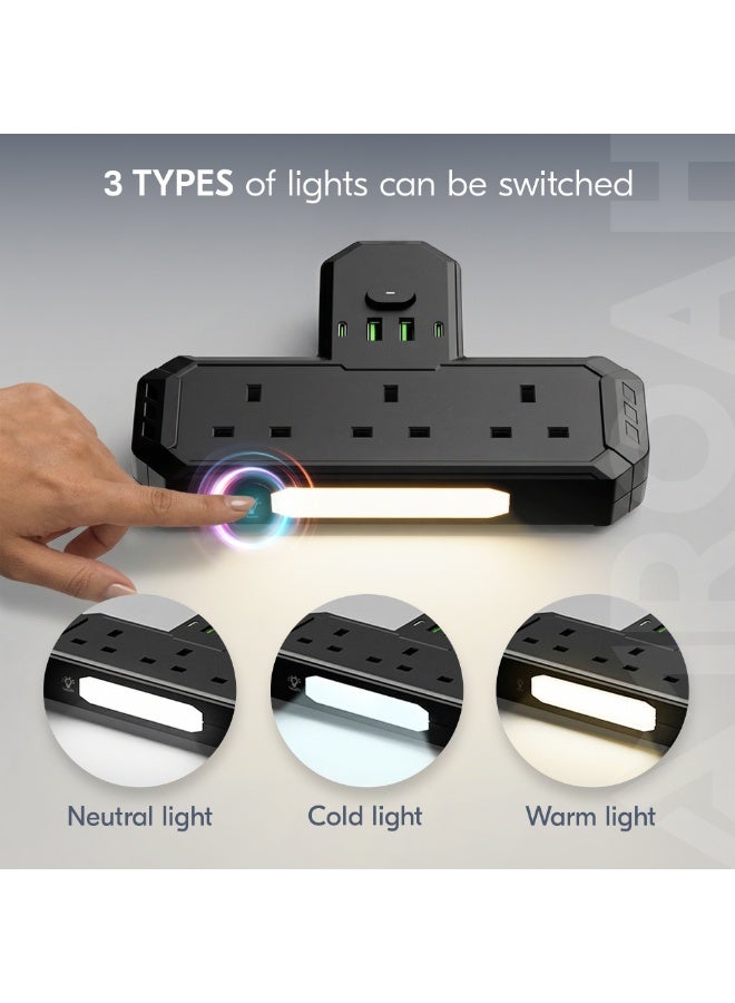 AMROAH Multi Socket 7 in 1 with Night Light, Universal Multi Plug Socket with 3 AC Outlets UK/UAE, Wall Mount Multi Plug with USB Ports, 2 USB A 2 USB C for Home Office Travel - Image 3