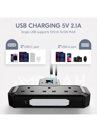 Multi Socket 7 in 1 with Night Light, Universal Multi Plug Socket with 3 AC Outlets UK/UAE, Wall Mount Multi Plug with USB Ports, 2 USB A 2 USB C for Home Office Travel - view 4