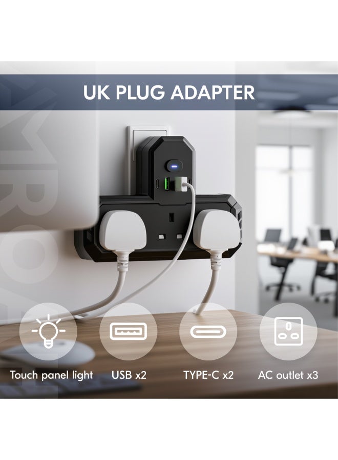 AMROAH Multi Socket 7 in 1 with Night Light, Universal Multi Plug Socket with 3 AC Outlets UK/UAE, Wall Mount Multi Plug with USB Ports, 2 USB A 2 USB C for Home Office Travel - Image 5