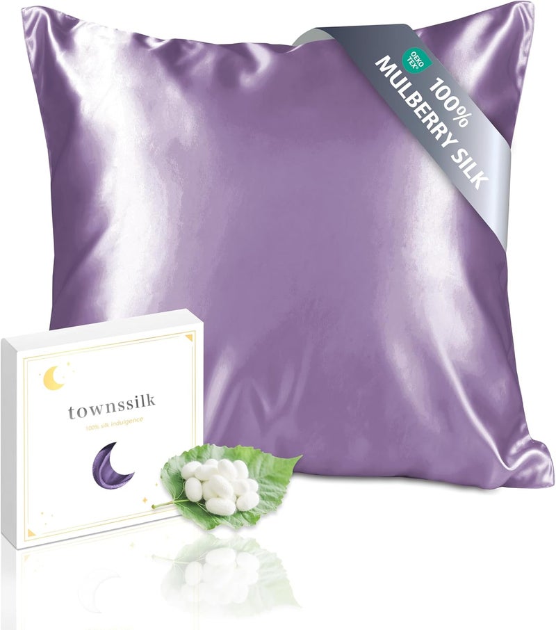 townssilk Silk Pillowcase, 65 x 65 cm, 100% Natural Mulberry Silk, 19 Momme, Two-Sided Silk, Oeko-Tex Certified, Soft for Skin and Hair, 1 Unit, Wisteria - Image 1