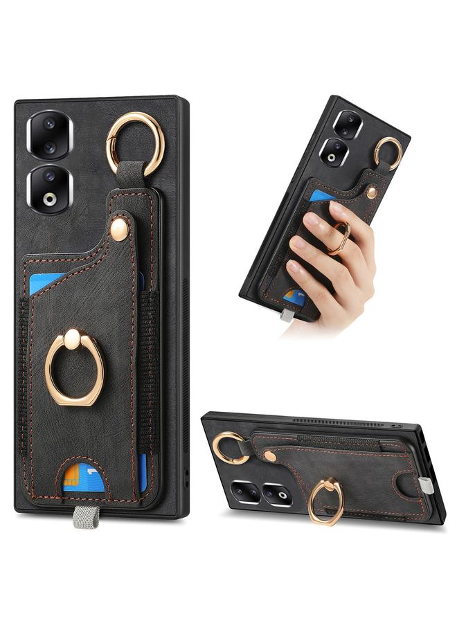S-TOP Case For Honor 90 Pro Retro Skin-feel Ring Card Bag Phone Case with Hang Loop - Image 1