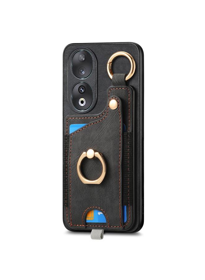 S-TOP Case For Honor 90 Pro Retro Skin-feel Ring Card Bag Phone Case with Hang Loop - Image 2