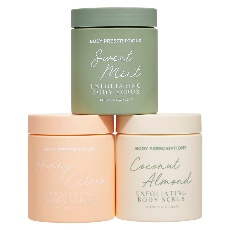 Body Prescriptions Exfoliating Body Scrub â€“ Body Cleanser for Nourished, Ultra-Smooth Skin, Honey Citrus, Coconut Almond, and Sweet Mint - Image 1