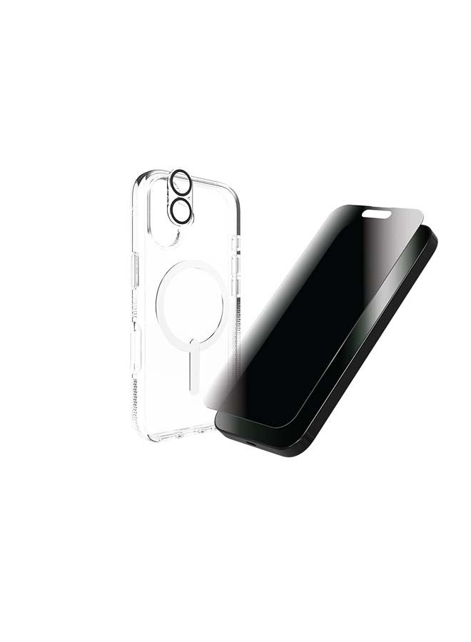 ZAGG iPhone 17 3-in-1 Privacy Bundle – Crystal Palace Snap Case MagSafe Compatible Clear Protective Cover with Privacy Screen Protector & Camera Lens Protector