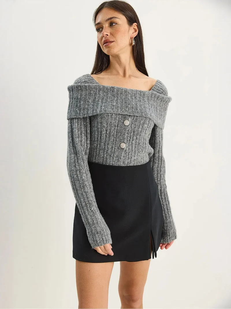 Bianco Lucci LUCCI Knit Sweater with Madonna Collar and Buttons