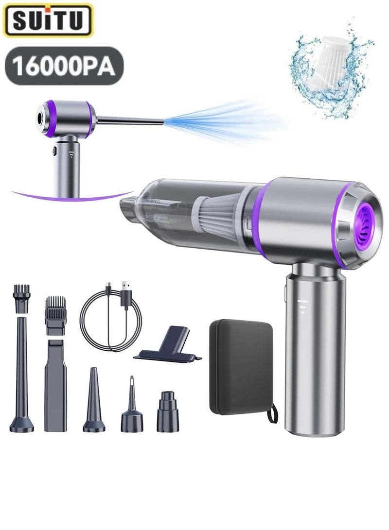 SUITU 16000PA High Power Car Vacuum Cleaner Portable Cordless Mini Vacuum Cleaner 4 in 1 Compressed Air Dust Collector, Blower, Handheld Vacuum Cleaner with Brushless Motor for Car, Home, Office, Camping - Image 1
