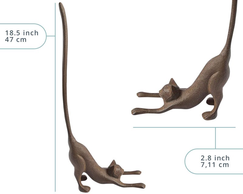 Comfify Yoga Cat Decorative Paper Towel Holder or Toilet Paper Holder - Adorable Downward Dog Pose Kitty - Cast Iron Paper Towel Stand - Antiqued Cast Iron Storage - Multiple uses - 19” Tall - Image 3