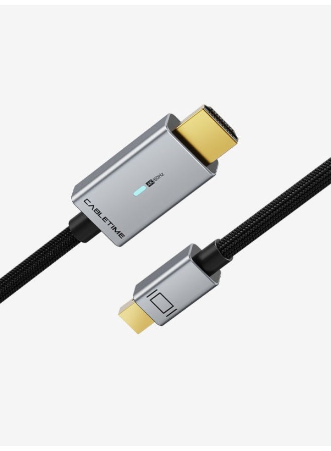 كابل تايم كابل Mini DisplayPort إلى HDMI بدقة 4K 60Hz فائقة الوضوح | متوافق مع Thunderbolt 1/2 | سلك محول صوت وفيديو عالي السرعة متوافق مع أجهزة MacBook و iMac و Surface Pro وأجهزة الكمبيوتر المحمولة المتصلة بالتلفزيون وشاشات العرض وأجهزة العرض - Image 1