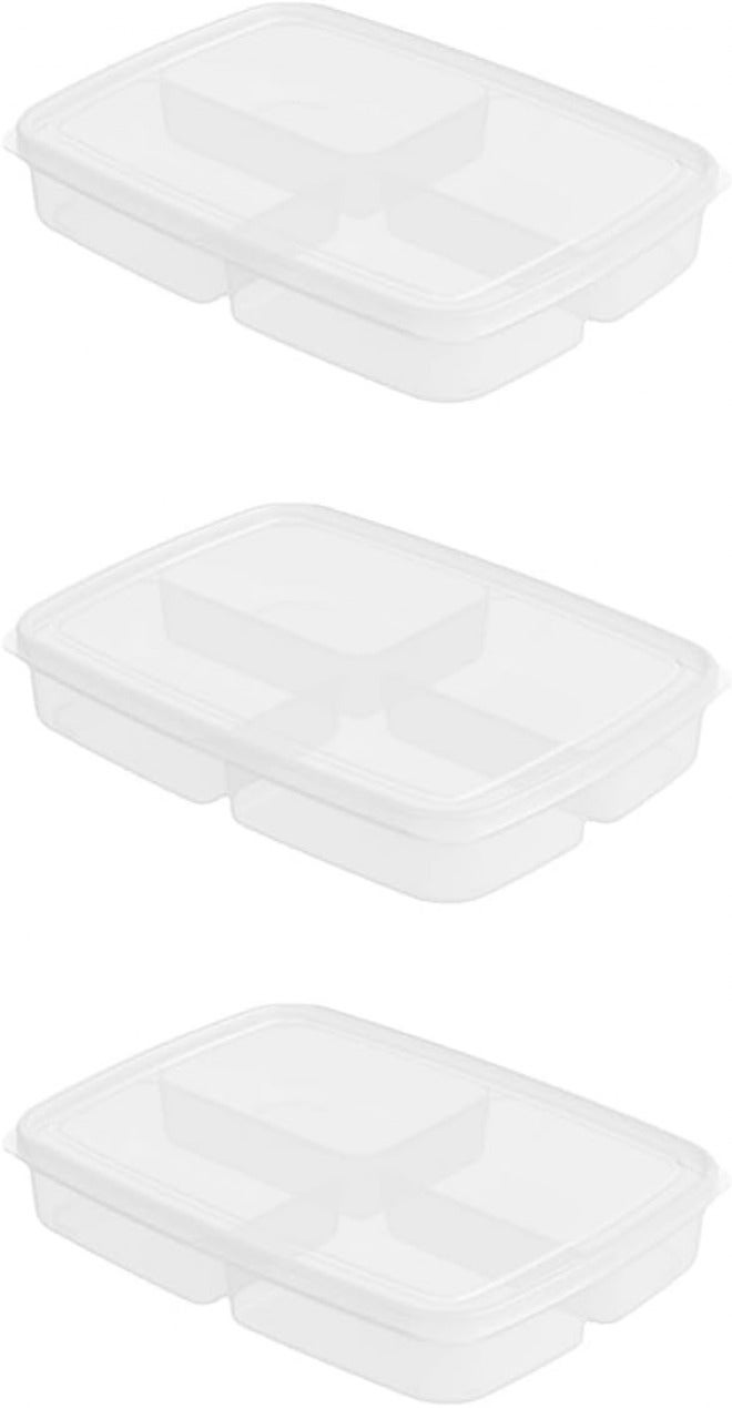 LABRIMP 3pcs Large Plastic Fridge Food Box with Lid, Divided Fresh-keeping Storage Organizer for Refrigerator, Kitchen Food Preservation Container Set - Image 1