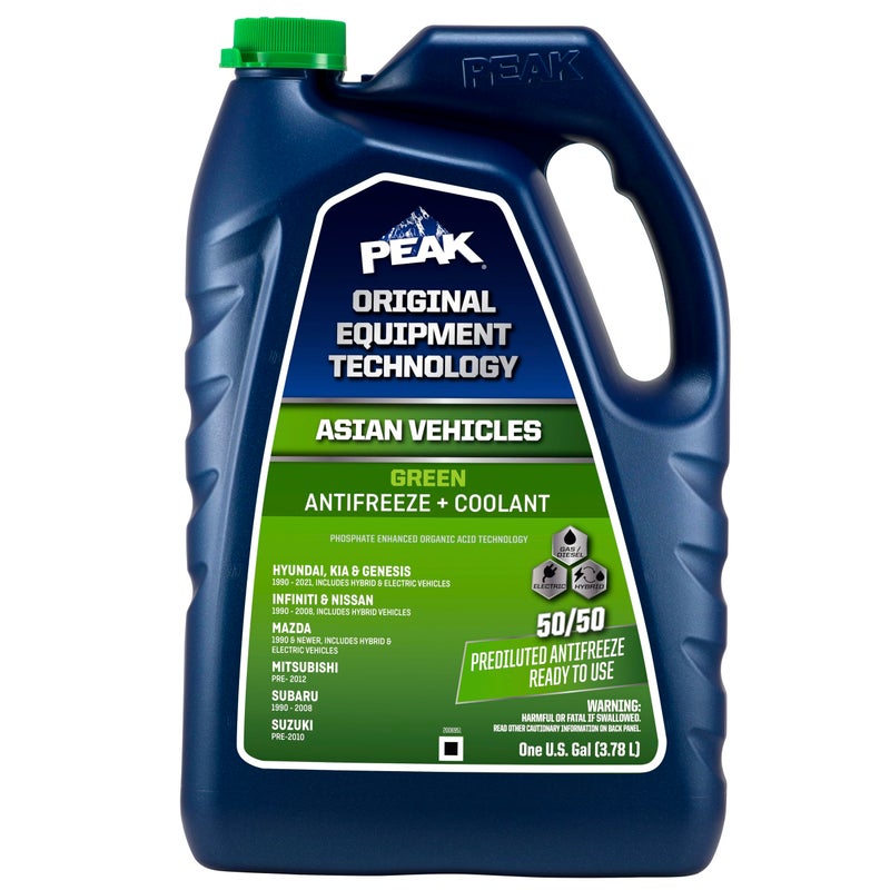 PEAK OET Extended Life Green 5050 Prediluted AntifreezeCoolant for Asian Vehicles 1 Gal