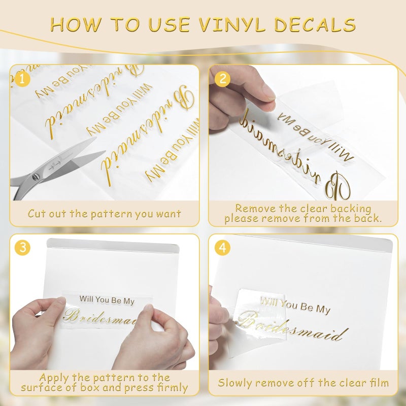 EXJEXJ 8 Sets Bridesmaid Proposal Gift Boxes with Lids - 8Pcs Will You Be My Bridesmaid Vinyl Sticker Decal Custom Name and Satin Ribbon - White Cardboard Gift Box for Wedding, Bridal Shower, Bachelorette Party - Image 5