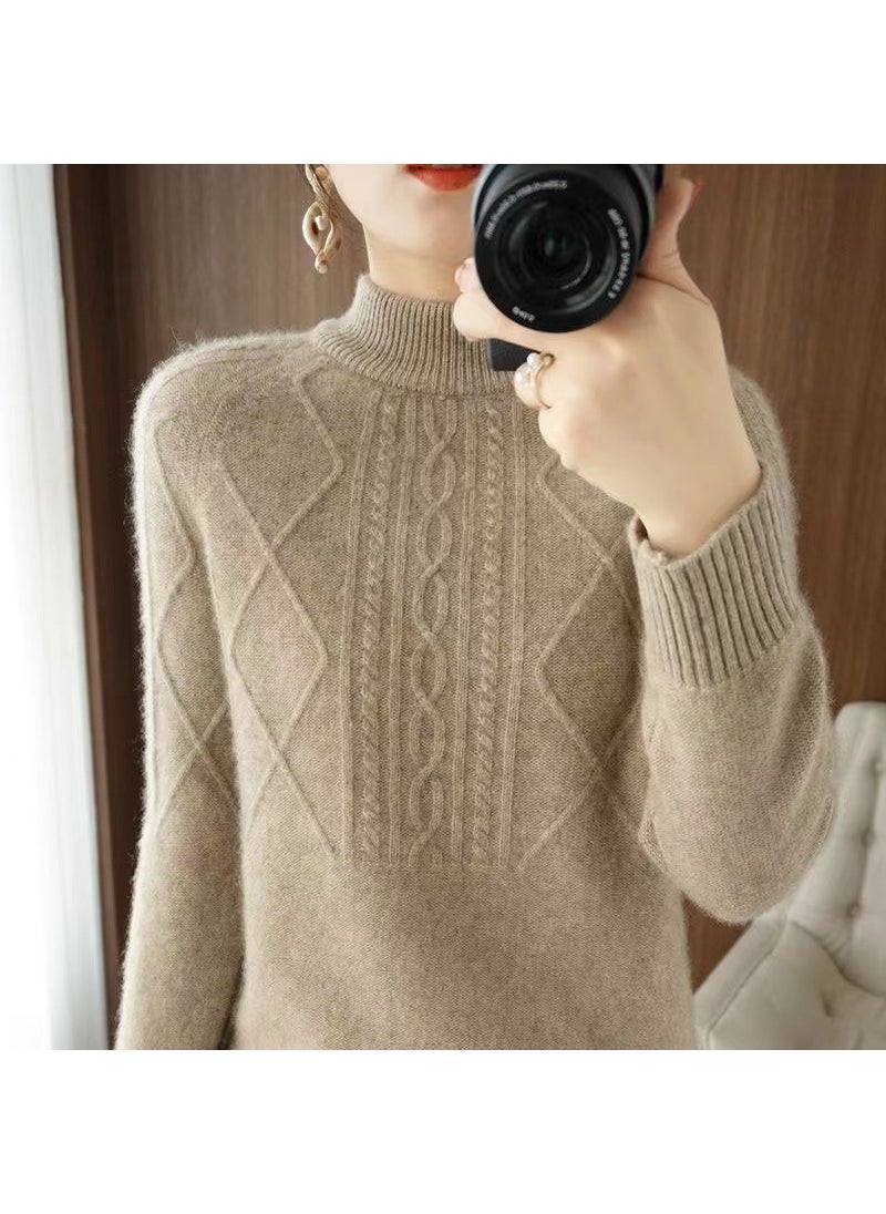 Generic - 50cm-65cm Long Sleeve Knitted Wool Women Coat Thickened Fleece Base Shirt Fashionable Top Autumn Winter Warm Innerwear 1386 Gray - Image 1