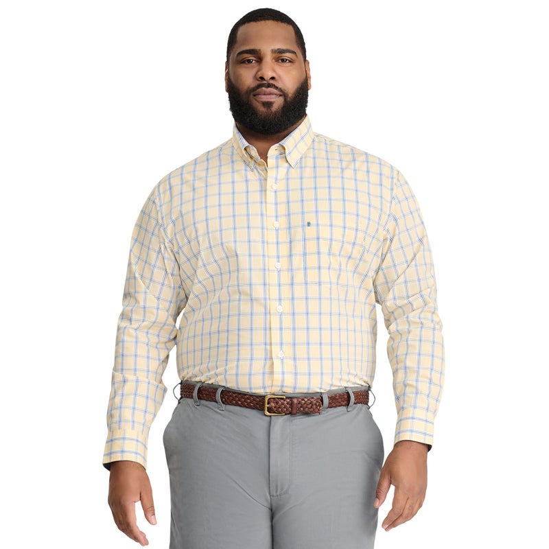IZOD Men's Big and Tall Performance Comfort Long Sleeve Plaid Button Down, Golden Cream, XX-Large Tall - Image 1