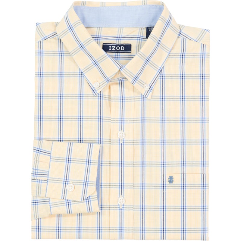 IZOD Men's Big and Tall Performance Comfort Long Sleeve Plaid Button Down, Golden Cream, XX-Large Tall - Image 3