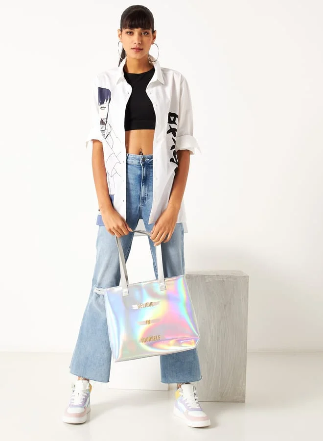 MISSY Women Slogan Print Shopper Bag with Double Handles