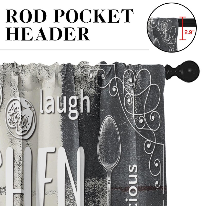 Tayney Farmhouse Chef Kitchen Window Curtains Valance and Tier Set 36 Inch, Modern Doodle Abstract Grey Art Rod Pocket Short Tier Curtain for Bathroom, Funny Cafe Drapes for Kitchen Decor - Image 3