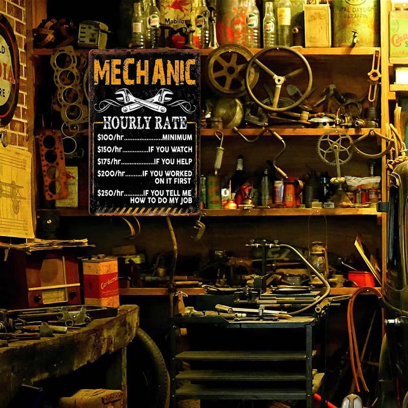 tosles Funny Mechanic Shop Sign Mechanic Hourly Rate Metal Tin Sign Vintage Garage Shop Rates Signs Mechanical Garage Accessories Auto Garage Decor Tool Wall Art Signs 8 X 12 Inch - Image 4
