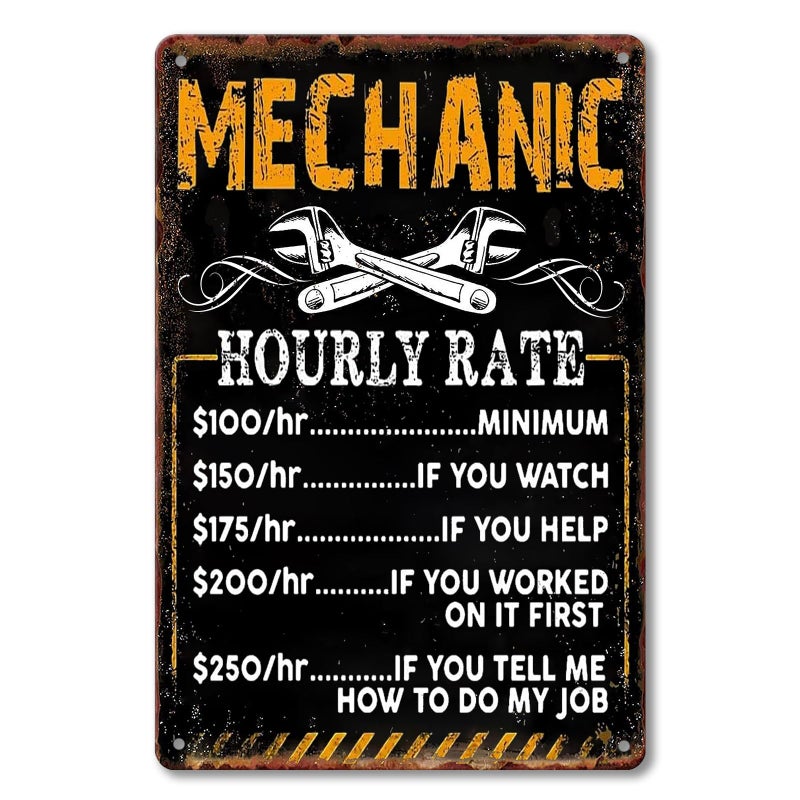 tosles Funny Mechanic Shop Sign Mechanic Hourly Rate Metal Tin Sign Vintage Garage Shop Rates Signs Mechanical Garage Accessories Auto Garage Decor Tool Wall Art Signs 8 X 12 Inch - Image 1