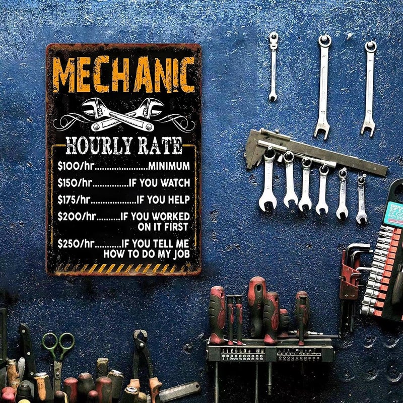 tosles Funny Mechanic Shop Sign Mechanic Hourly Rate Metal Tin Sign Vintage Garage Shop Rates Signs Mechanical Garage Accessories Auto Garage Decor Tool Wall Art Signs 8 X 12 Inch - Image 2